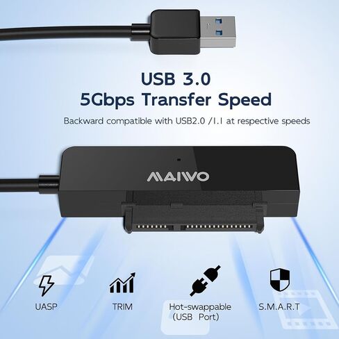 MAIWO SATA to USB Cable, 2.5 inch SATA SSD/HDD to USB 3.0 Adapter, External Hard Drive Converter Reader for 2.5 inch sata I/II/III SSD/HDD, 8TB Capacity (White) in Kuwait