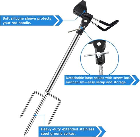 2Pack Fishing Rod Holder for Ground,360 Degree Adjustable Fishing Pole Holders,Multifunctional Fishing Rod Stand for Bank, Beach,East to Set Up,Rustproof Stainless Steel,Gift for Men in Saudi Arabia
