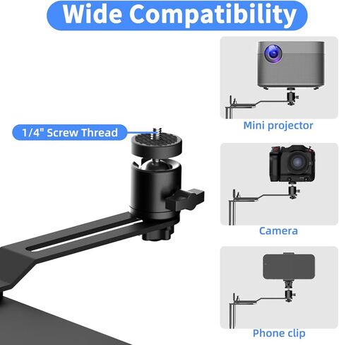 حامل جهاز عرض عالمي من Suptek - دعامة دوارة وإمالة 360 درجة لجانب السرير والأريكة والطاولة - قاعدة توصيل قوية بخيط 1/4 بوصة - تعمل مع معظم أجهزة العرض الصغيرة والكاميرات ومشابك الهاتف (PR001CP) in Kuwait