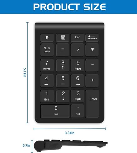 Bluetooth Wireless Numeric Keypad, Portable 22-Key Number Pad, for Laptop, PC, Des ktop, Surface Pro, Notebook, Black in Saudi Arabia