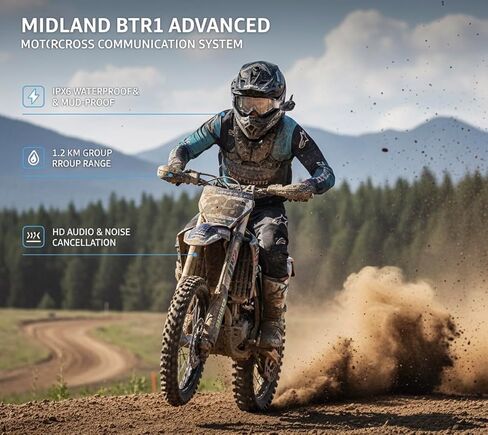 سماعة بلوتوث ميدلاند BTR1 المتقدمة للدراجات النارية - نظام اتصال داخلي 4 رايدر مع ميكروفون سلكي وبوم، صوت RCF HD، مشاركة الموسيقى، إلغاء الضوضاء DNK، راديو FM، مقاوم للماء IPX6 (عبوتان، أسود) in Saudi Arabia