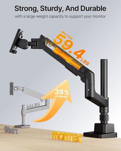 monTEK Heavy-Duty Single Monitor Arm for 17-57 inch, up to 59.4lbs Ultrawide Screens,Gas Spring Dual Curved Adjustable Monitor Stand for Desk,75/100mm VESA Mount with USB，Black in Saudi Arabia