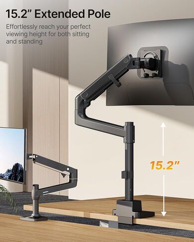 monTEK Heavy-Duty Single Monitor Arm for 17-57 inch, up to 59.4lbs Ultrawide Screens,Gas Spring Dual Curved Adjustable Monitor Stand for Desk,75/100mm VESA Mount with USB，Black in Saudi Arabia