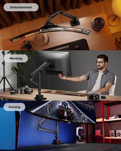 monTEK Heavy-Duty Single Monitor Arm for 17-57 inch, up to 59.4lbs Ultrawide Screens,Gas Spring Dual Curved Adjustable Monitor Stand for Desk,75/100mm VESA Mount with USB，Black in Saudi Arabia