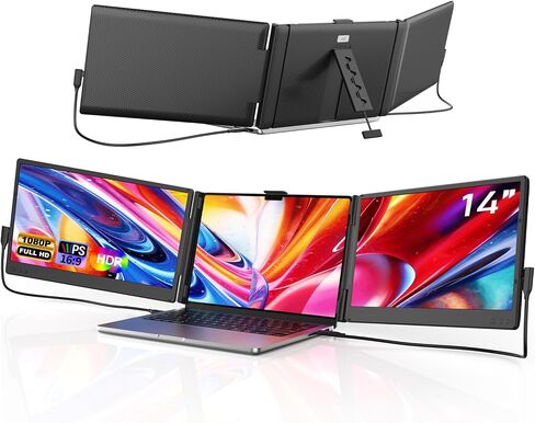 موسع شاشة الكمبيوتر المحمول، شاشة محمولة مقاس 14 بوصة FHD 1080P IPS لأجهزة الكمبيوتر المحمول، شاشة موسع ثلاثية للشاشة تعمل بالتوصيل لأجهزة Mac/Windows/Chrome، تناسب أجهزة الكمبيوتر المحمولة مقاس 13 بوصة - 17.3 بوصة in Kuwait