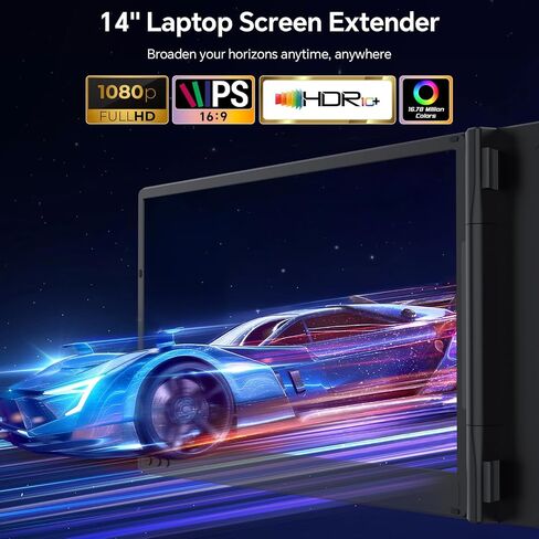 موسع شاشة الكمبيوتر المحمول، شاشة محمولة مقاس 14 بوصة FHD 1080P IPS لأجهزة الكمبيوتر المحمول، شاشة موسع ثلاثية للشاشة تعمل بالتوصيل لأجهزة Mac/Windows/Chrome، تناسب أجهزة الكمبيوتر المحمولة مقاس 13 بوصة - 17.3 بوصة in Kuwait