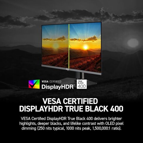 شاشة ألعاب MSI MAG 272UP QD-OLED X24 مقاس 26.5 بوصة 3840 × 2160 (UHD)، 240 هرتز، AMD Adaptive-Sync، HDR جاهز، HDMI، منفذ VGA، قابل للتركيب، قابل للإمالة، إطار نحيف من 4 جوانب، 0.03 مللي ثانية، أسود in Kuwait