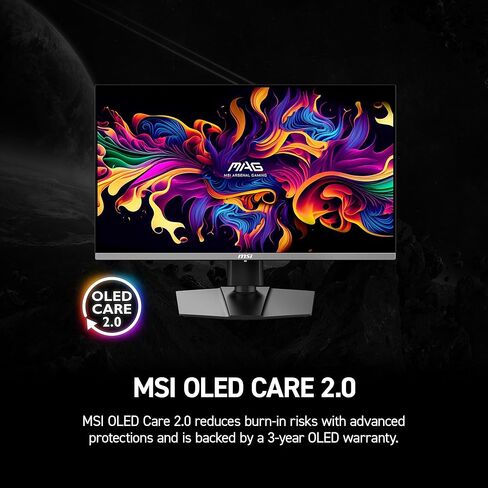شاشة ألعاب MSI MAG 272UP QD-OLED X24 مقاس 26.5 بوصة 3840 × 2160 (UHD)، 240 هرتز، AMD Adaptive-Sync، HDR جاهز، HDMI، منفذ VGA، قابل للتركيب، قابل للإمالة، إطار نحيف من 4 جوانب، 0.03 مللي ثانية، أسود in Kuwait