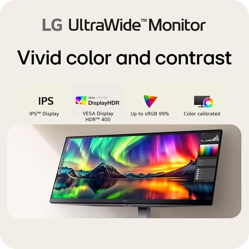 LG 34U530A-W شاشة كمبيوتر عريضة مقاس 34 بوصة WFHD (2560 × 1080) IPS عريضة، 100 هرتز، VESA DisplayHDR 400، HDMI، منفذ DisplayPort، USB من النوع C، حامل إمالة/ارتفاع/دوار، أبيض in Kuwait
