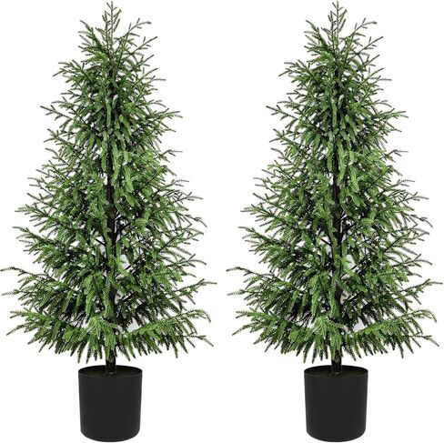 3FT Artificial Topiary Tree Real Touch Norfolk Pine Tree, UV Resistant Artificial Pine Outdoor Plants for Front Porch Decor, Fake Greenery Outdoor Plants Realistic Faux Indoor Tree in Saudi Arabia