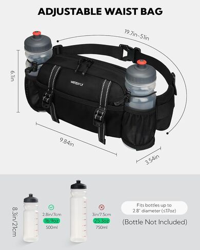 WATERFLY Large Hiking Fanny Pack: 3L Waist Bag with 2 Bottle Holders for Women Men - 9 Pockets & Adjustable Belt Lumbar Hip Packs for Travel Running Cycling Camping Workout (Bottles Not Included) in Saudi Arabia