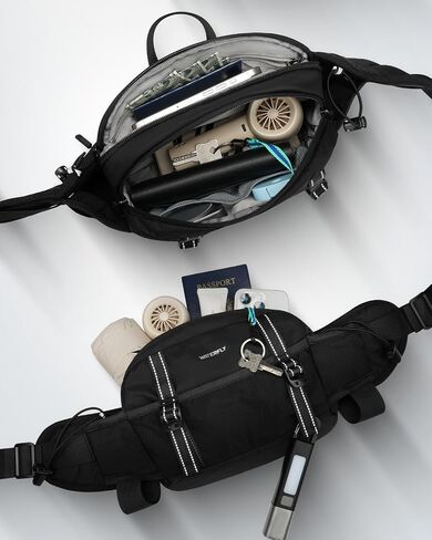 WATERFLY Large Hiking Fanny Pack: 3L Waist Bag with 2 Bottle Holders for Women Men - 9 Pockets & Adjustable Belt Lumbar Hip Packs for Travel Running Cycling Camping Workout (Bottles Not Included) in Saudi Arabia