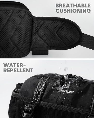 WATERFLY Large Hiking Fanny Pack: 3L Waist Bag with 2 Bottle Holders for Women Men - 9 Pockets & Adjustable Belt Lumbar Hip Packs for Travel Running Cycling Camping Workout (Bottles Not Included) in Saudi Arabia