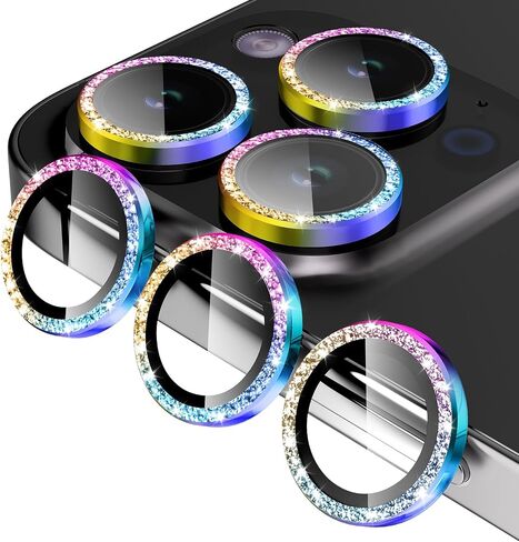 Jeluse iPhone 17/16/15/14 Pro Max/Pro 9H واقي عدسة الكاميرا من الزجاج المقسى وحلقة معدنية، 3 عبوات مع مجموعة محاذاة وعصا هدم، عدسات برتقالية لامعة 3 in Kuwait