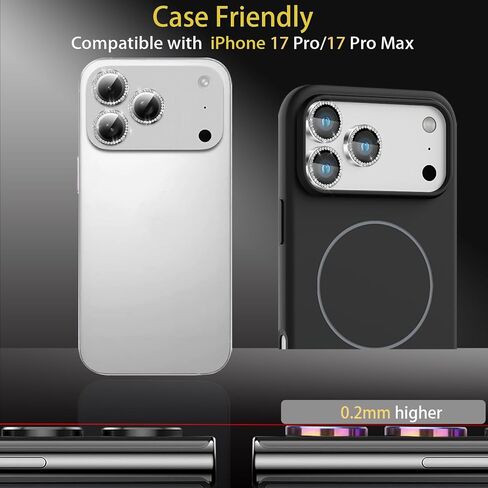 واقي عدسة الكاميرا لهاتف iPhone 17 Pro/17 Pro Max، واقي عدسة من الزجاج المقوى من سبائك الألومنيوم مع إطار تثبيت يناسب iPhone 17 Pro/17 Pro Max (فضي ماسي) in Kuwait