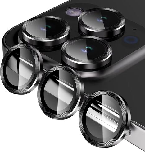 واقي عدسة الكاميرا Jeluse لهاتف iPhone 17 Pro Max/17 Pro/16 Pro Max/16 Pro/15 Pro Max/15 Pro/14 Pro Max/14 Pro، طقم محاذاة غطاء واقي الشاشة الزجاجي المقوى 9H حلقة معدنية فردية in Kuwait