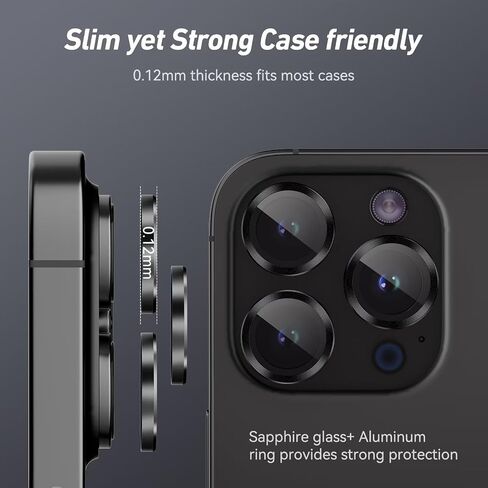 واقي عدسة الكاميرا Jeluse لهاتف iPhone 17 Pro Max/17 Pro/16 Pro Max/16 Pro/15 Pro Max/15 Pro/14 Pro Max/14 Pro، طقم محاذاة غطاء واقي الشاشة الزجاجي المقوى 9H حلقة معدنية فردية in Kuwait
