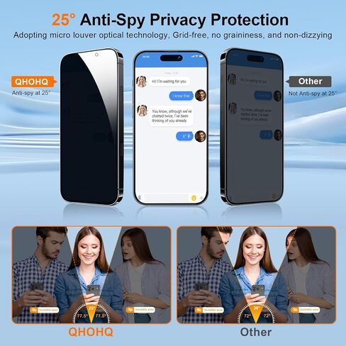 [1-Second Auto-Install] QHOHQ 3 Pack Privacy Screen Protector for iPhone Air+3 Pack Camera Lens Protector,25° Anti Spy Tempered Glass for iPhone 17 Air,[12FT Military Grade Shatterproof],Case Friendly in Kuwait