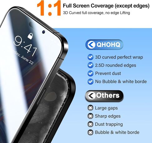 [1-Second Auto-Install] QHOHQ 3 Pack Privacy Screen Protector for iPhone Air+3 Pack Camera Lens Protector,25° Anti Spy Tempered Glass for iPhone 17 Air,[12FT Military Grade Shatterproof],Case Friendly in Kuwait