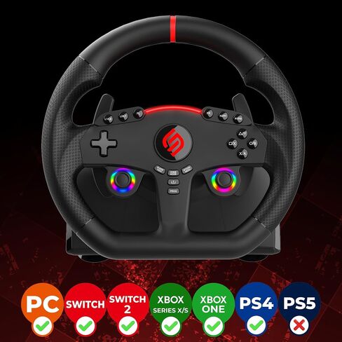 SUBSONIC - Superdrive GT270 Racing Wheel, 270° Rotation, LED Illuminated Controls, Pedals, Compatible with Switch/Xbox/PS4/PC - Black in Saudi Arabia