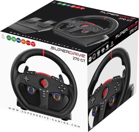 SUBSONIC - Superdrive GT270 Racing Wheel, 270° Rotation, LED Illuminated Controls, Pedals, Compatible with Switch/Xbox/PS4/PC - Black in Saudi Arabia