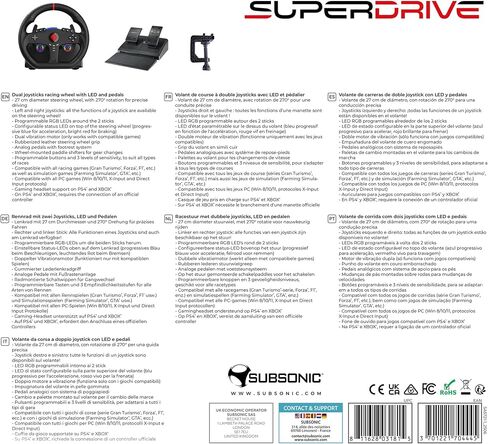 SUBSONIC - Superdrive GT270 Racing Wheel, 270° Rotation, LED Illuminated Controls, Pedals, Compatible with Switch/Xbox/PS4/PC - Black in Saudi Arabia