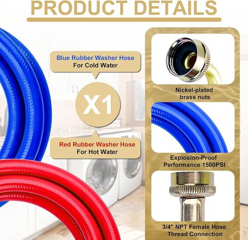 Cenipar 4FT Stainless Steel Washer Hoses Burst Proof 2 Pack - Hot and Cold Water Supply Hoses Fit for ALL Washing Machine - 10 YEARS WARRANTY in Saudi Arabia