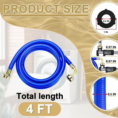 Cenipar 4FT Stainless Steel Washer Hoses Burst Proof 2 Pack - Hot and Cold Water Supply Hoses Fit for ALL Washing Machine - 10 YEARS WARRANTY in Saudi Arabia