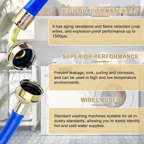 Cenipar 4FT Stainless Steel Washer Hoses Burst Proof 2 Pack - Hot and Cold Water Supply Hoses Fit for ALL Washing Machine - 10 YEARS WARRANTY in Saudi Arabia