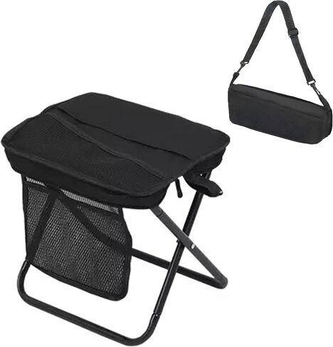 مقعد ظهر قابل للطي - كرسي جيب محمول مع حقيبة تخزين، حقيبة قابلة للتحويل للحمل بدون استخدام اليدين وتدعم 265 رطل، خفيف الوزن للمشي لمسافات طويلة وصيد الأسماك والتخييم والمهرجانات (أسود) in Kuwait