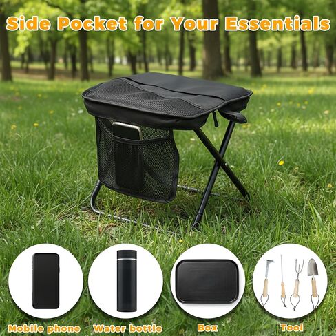 مقعد ظهر قابل للطي - كرسي جيب محمول مع حقيبة تخزين، حقيبة قابلة للتحويل للحمل بدون استخدام اليدين وتدعم 265 رطل، خفيف الوزن للمشي لمسافات طويلة وصيد الأسماك والتخييم والمهرجانات (أسود) in Kuwait