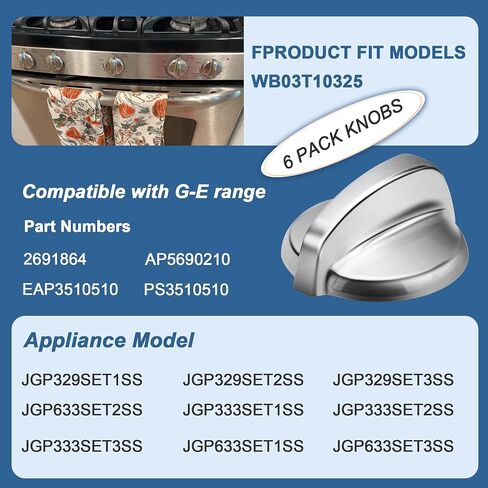 WB03T10325 Heavy Metal Knobs Compatible with Ge Cooktop Burner Stove Knob Replace WB03T10325 2691864 PS3510510 (5 Pack) in Saudi Arabia