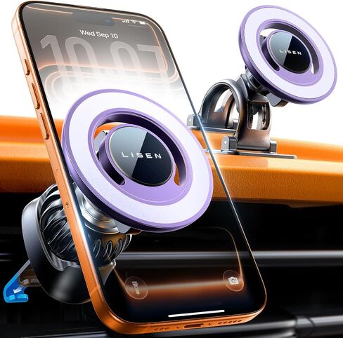 LISEN for MagSafe Car Mount [360° Rotation] Magnetic Phone Holder for Car Vent Phone Mount, Hands Free Phone Mount for Car Accessories, Phone Car Mount for iPhone Includes Vent/Dashboard Mount, Black in Saudi Arabia