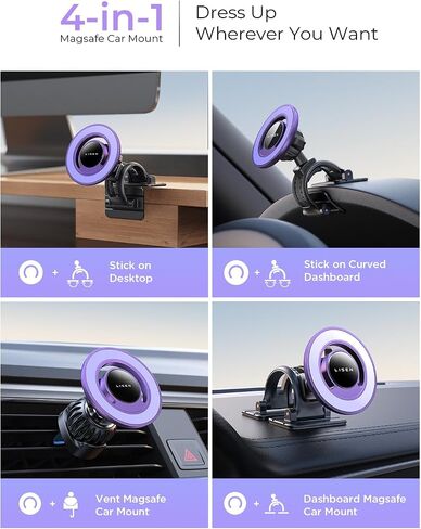 LISEN for MagSafe Car Mount [360° Rotation] Magnetic Phone Holder for Car Vent Phone Mount, Hands Free Phone Mount for Car Accessories, Phone Car Mount for iPhone Includes Vent/Dashboard Mount, Black in Saudi Arabia