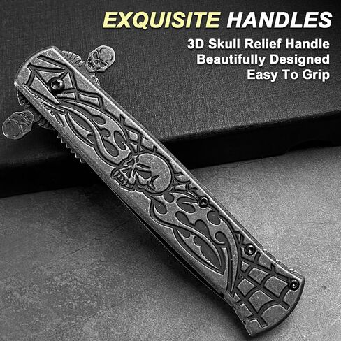 8.6'' Double Blade Folding Pocket Knife with Clip and Aluminum Handle, Cool Pocket Knives for Men, Unique Knives, Outdoor Camping Hunting Hiking EDC Gadgets in Saudi Arabia