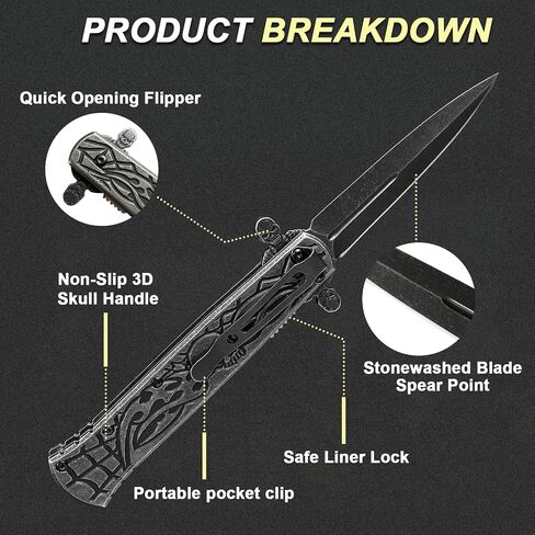 8.6'' Double Blade Folding Pocket Knife with Clip and Aluminum Handle, Cool Pocket Knives for Men, Unique Knives, Outdoor Camping Hunting Hiking EDC Gadgets in Saudi Arabia
