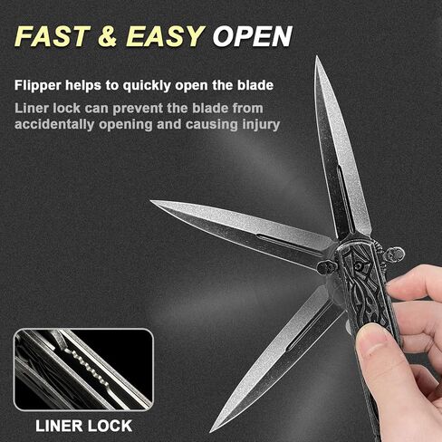 8.6'' Double Blade Folding Pocket Knife with Clip and Aluminum Handle, Cool Pocket Knives for Men, Unique Knives, Outdoor Camping Hunting Hiking EDC Gadgets in Saudi Arabia