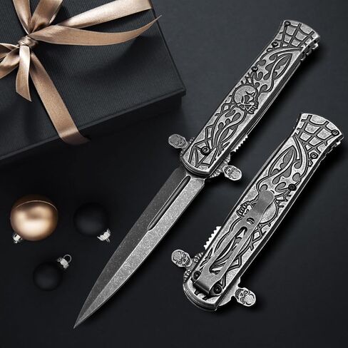 8.6'' Double Blade Folding Pocket Knife with Clip and Aluminum Handle, Cool Pocket Knives for Men, Unique Knives, Outdoor Camping Hunting Hiking EDC Gadgets in Saudi Arabia