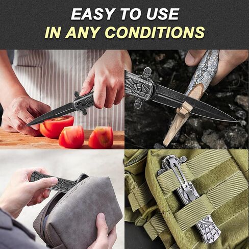 8.6'' Double Blade Folding Pocket Knife with Clip and Aluminum Handle, Cool Pocket Knives for Men, Unique Knives, Outdoor Camping Hunting Hiking EDC Gadgets in Saudi Arabia