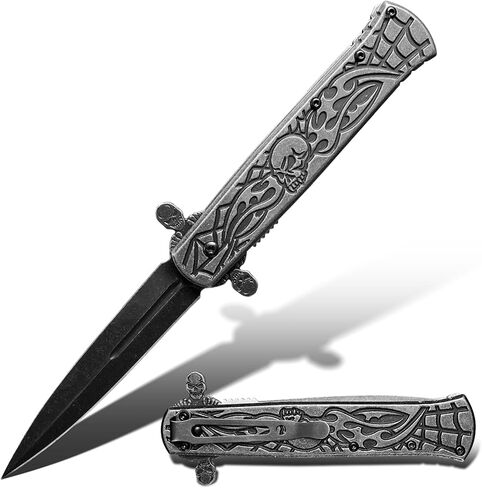 8.6'' Double Blade Folding Pocket Knife with Clip and Aluminum Handle, Cool Pocket Knives for Men, Unique Knives, Outdoor Camping Hunting Hiking EDC Gadgets in Saudi Arabia