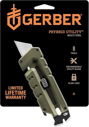 سكين جيب متعدد الأدوات من Gerber Gear Prybrid - سكين حلاقة EDC مع شفرة قابلة للسحب وشريط نقب - رمادي in Kuwait