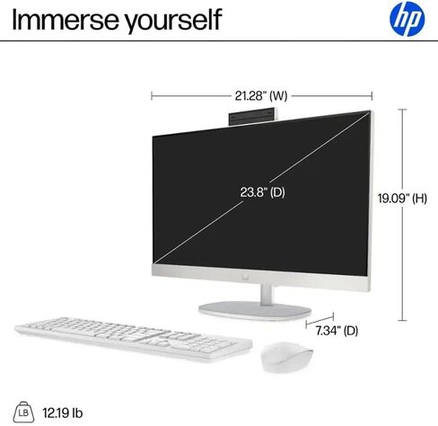 HP 24" FHD IPS Display All in One Desktop PC, Touch Screen, Intel Core i5 Processor 1334U, 16GB DDR4, 1TB SSD, HDMI, Wireless Keyboard & Mouse, Anti-glareM, Wi-Fi 6, USB, Windows 11 Pro, White in Kuwait