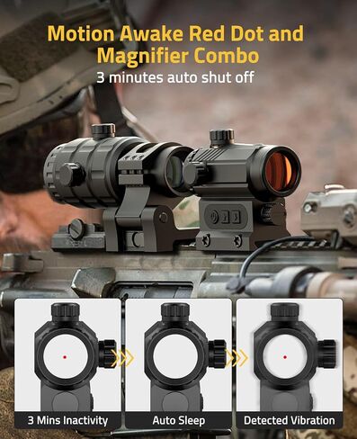 CVLIFE Motion Awake Red Dot and Magnifier Combo, Auto Brightness Adjustment, 3 MOA Red Dot with 3X Magnifier, Absolute Co-Witness Optic, Open Reflex Optic Sight with Flip-to-Side Mount. in Saudi Arabia