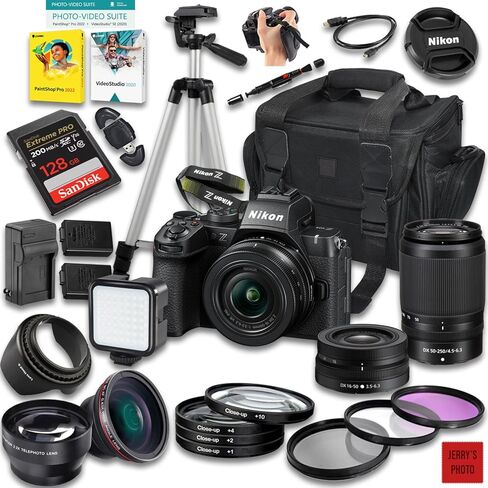 Nikon Z50 II Mirrorless Camera with Z DX 16-50mm f/3.5-6.3 VR and 50-250mm f/4.5-6.3 VR Lens + 128 GB Memory + Extra Battery + Camera Case + Tripod + More (30pc Bundle) (Renewed) in Saudi Arabia