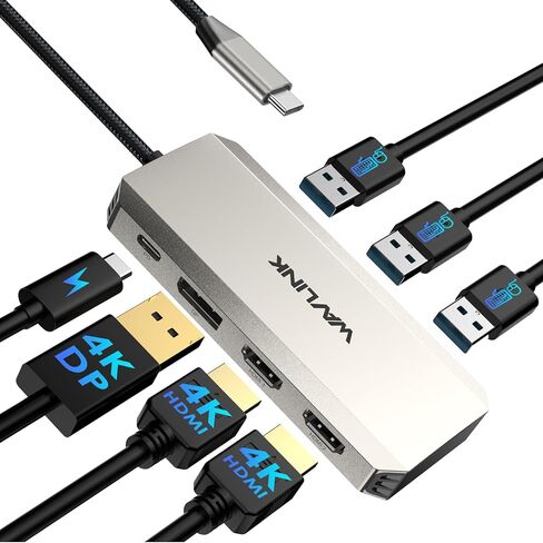 Laptop Docking Station, WAVLINK Triple 4K Docking Station with Dual HDMI, DP, 100W PD in, 3 USB-A2.0 for Wireless Device, Compatible with Dell/HP/Lenovo etc, Windows Systerm Computer Only in Saudi Arabia