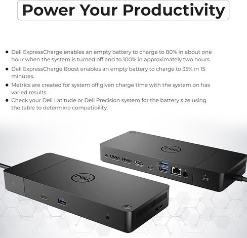 Dell WD19TB Thunderbolt Dock - 1 Year Warranty, Docking Station with 180W Adapter, HDMI, DisplayPort, Thunderbolt Cable, Cloth - Dell Docking Station Dual Monitor for Laptop & Computers (Renewed) in Saudi Arabia