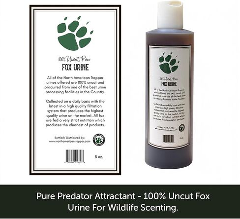 Fox Urine & Fox Plus - بول عالي الجودة 16oz أو مزيج من الغدد والبول والزيت 8oz - قاعدة رائحة Canid ممتازة للاستخدام في الهواء الطلق وإدارة الحياة البرية in Kuwait