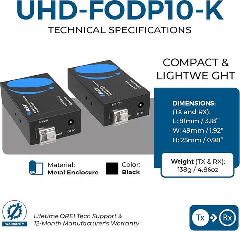 OREI 4K HDMI Extender Over Fiber Optic Balun - UltraHD 4K @ 60Hz 4:4:4 DR, CEC, HDR10+, VESA Res, SFP+ - Up to 10 KM in Single Mode - 300M in Multi-Mode in Saudi Arabia