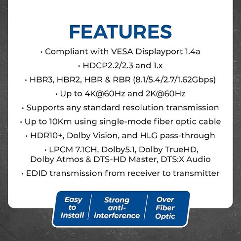 OREI 4K HDMI Extender Over Fiber Optic Balun - UltraHD 4K @ 60Hz 4:4:4 DR, CEC, HDR10+, VESA Res, SFP+ - Up to 10 KM in Single Mode - 300M in Multi-Mode in Saudi Arabia