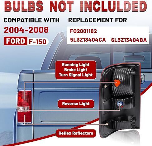 HECASA Right Tail Light Assembly Compatible with 2004-2008 Ford F150 Replacement for FO2800182 5L3Z13405CA Tail Brake Lamp Rear Light Plastic Red Clear Lens Passenger Side in Saudi Arabia